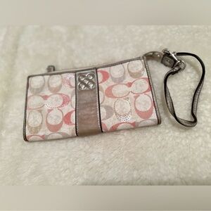 Coach Signature Canvas Wristlet in Pink/Champagne